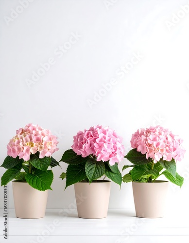 Wallpaper Mural Pink hydrangeas in pots against white background Torontodigital.ca