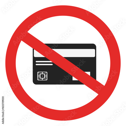 Isolated illustration silhouette credit card prohibition sign no card payment