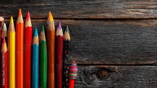 
Back-to-School Colorful Stationery on Black Wood Background, High-Res 8K Visual Asset with Copy Space for Design
