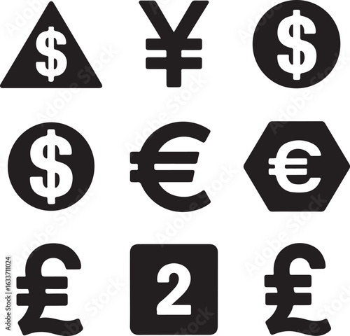 Currency symbols dollar euro pound yen vector