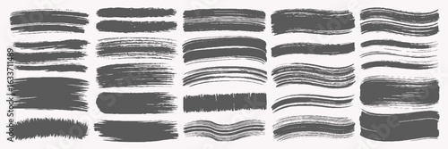 Set of water brushstroke designs in varying widths and styles, all rendered in black and gray. The strokes include solid, textured, thin, and wavy lines, presented in a grid layout.