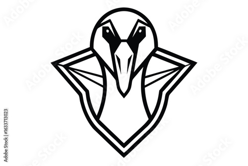Stylized black bird outline displays a streamlined and geometric design in a minimalist manner