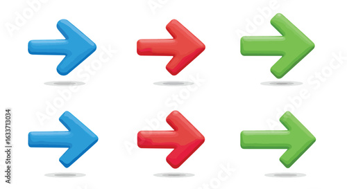 Colorful 3 d right arrows on white background