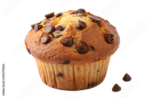 Delicious chocolate chip muffin isolated on transparent background