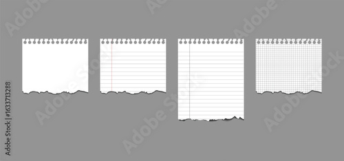 Collection of various vector note papers. set of different types of realistic torn paper notes with shadow