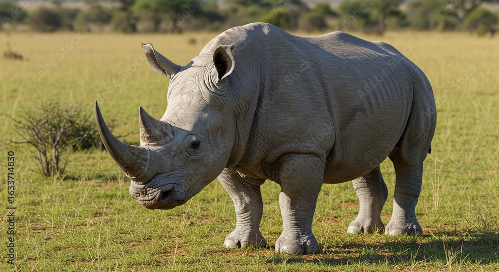 Fototapeta premium Majestic White Rhinoceros in African Savanna Landscape