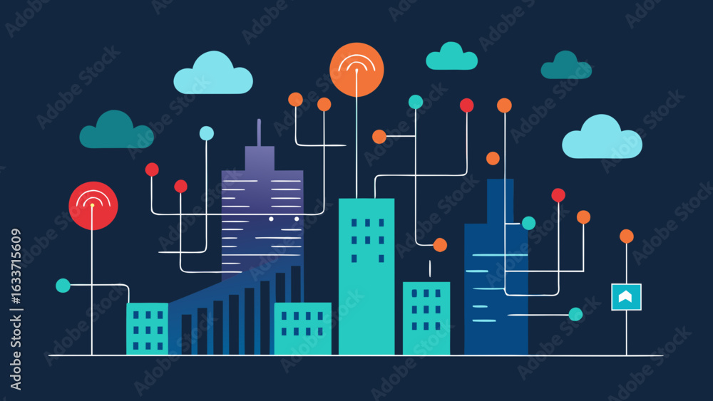 Obraz premium digital city data stream stage code rain