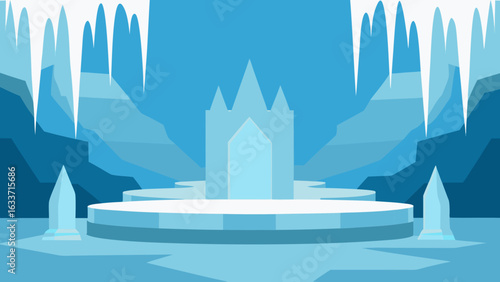 frozen waterfall stage ice spires reflection