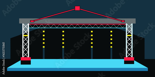 Industrial warehouse stage with steel beams