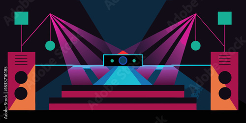 techno rave moving light beams digital stage