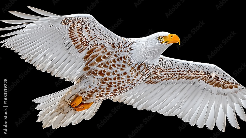 Obraz premium Majestic White Eagle Soaring with Fully Extended Wings Against a Dark Background