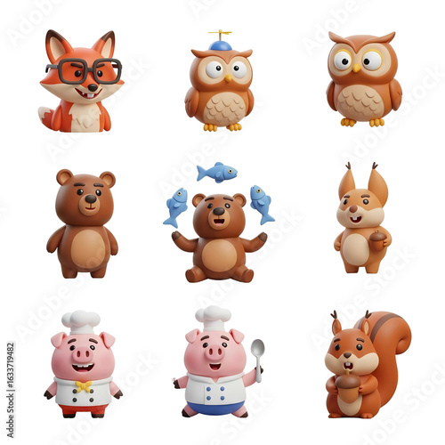 set of cartoon animals PNG