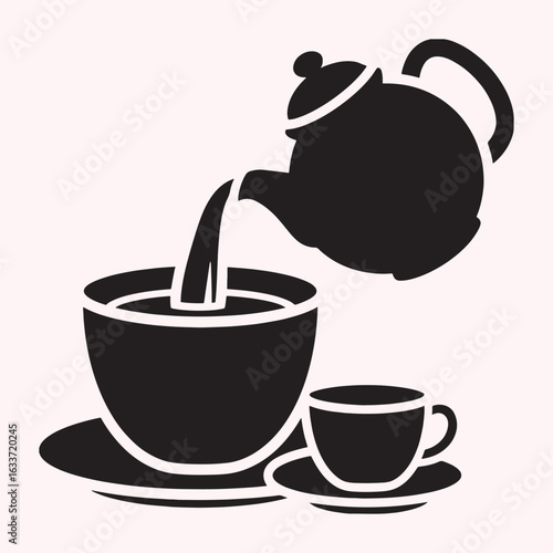Tea Pouring Silhouette Icon with Teapot and Cups