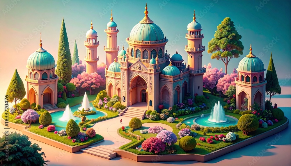 Obraz premium 3D isometric illustration of the Taj Mahal in a miniature form.