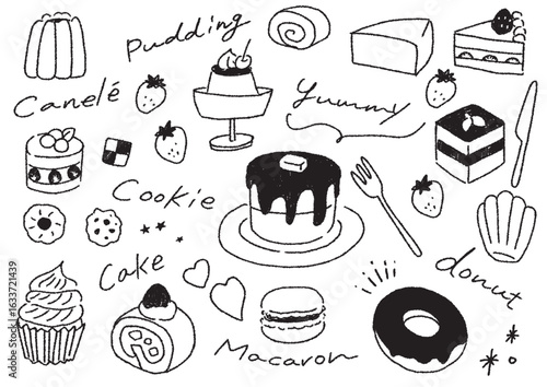 カフェスイーツ かわいい手書きイラストセット