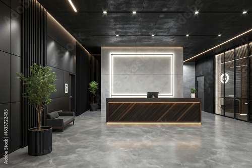 Wallpaper Mural Modern reception area with stylish desk, ambient lighting, and elegant seating creates a welcoming business atmosphere. Torontodigital.ca