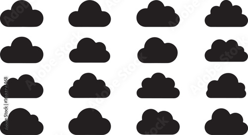 Fluffy clouds silhouettes. Vector set of clouds shapes. Collection of various forms and contours. Design elements for the weather forecast, web interface or cloud storage applications