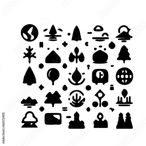 Minimal vector forest, nature conservation symbols, and eart