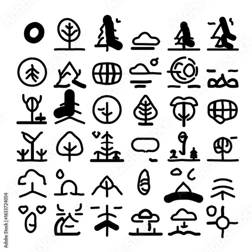 Minimal vector forest, nature conservation symbols, and eart