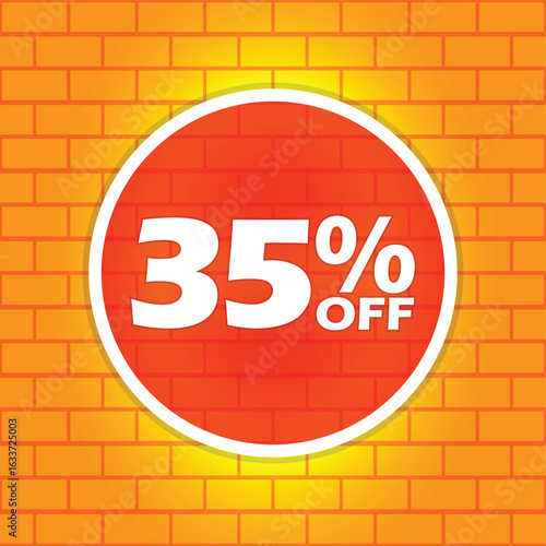 35% Off Discount Sale Banner on Orange Brick Wall Background