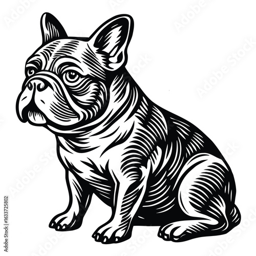 French Bulldog Sitting Engraved Style animal