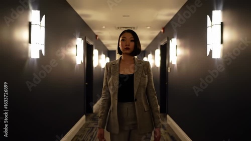 Person walking down hotel hallway at daytime