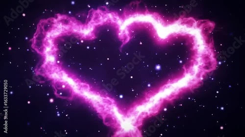 Pink glowing heart shape against starry background digital art