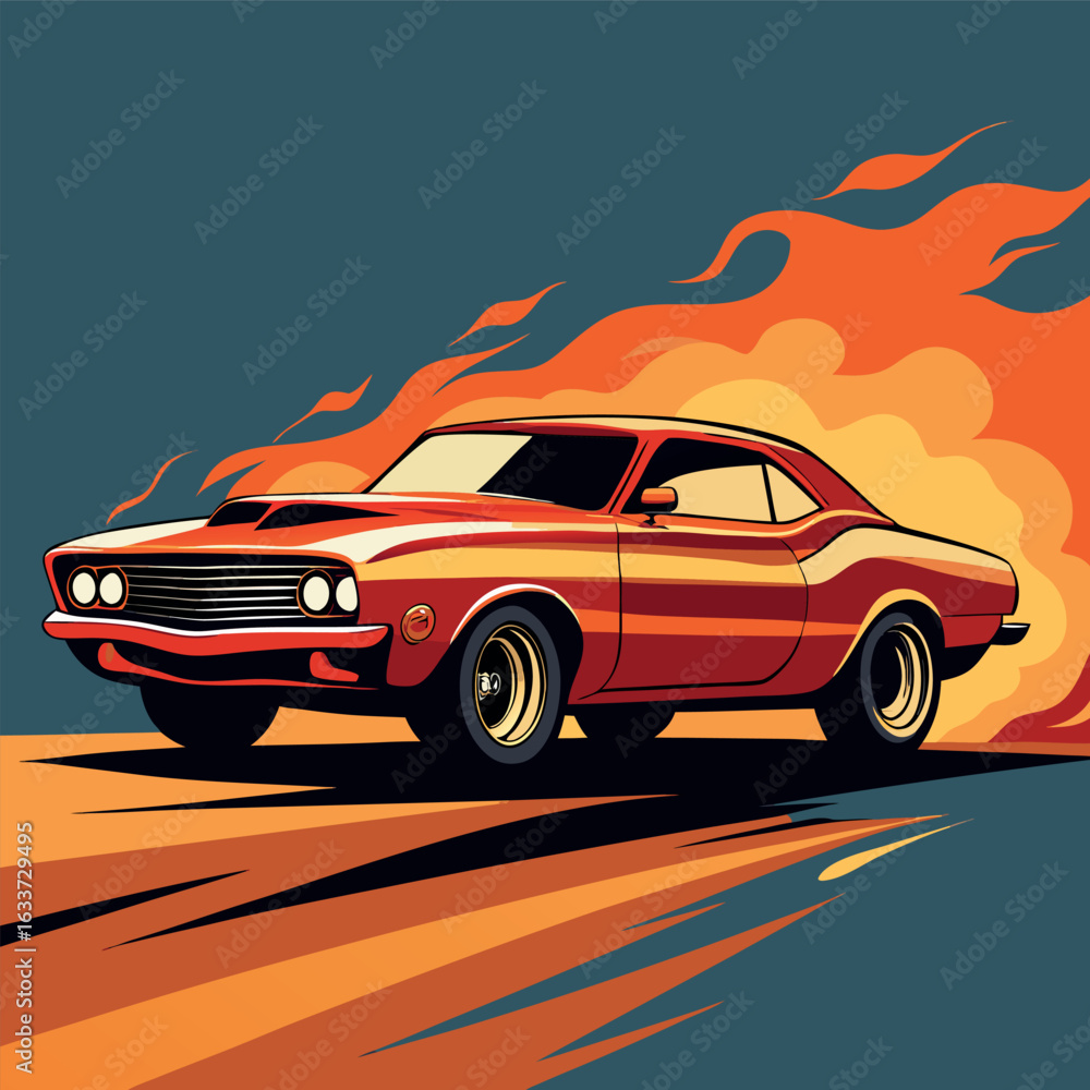Fototapeta premium Classic Muscle Car Burning Rubber