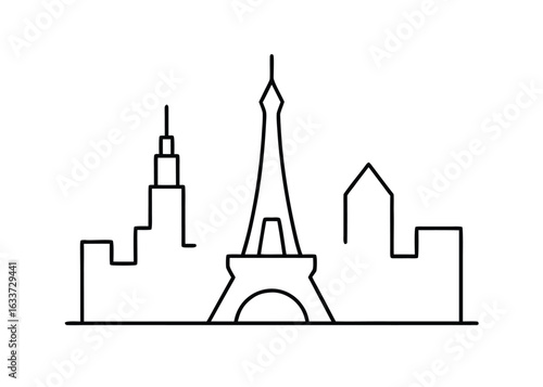Minimalist outline of the paris skyline featuring the iconic eiffel tower in a clean vector design