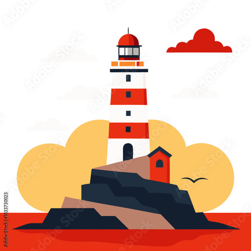 Coastal scene with lighthouse
