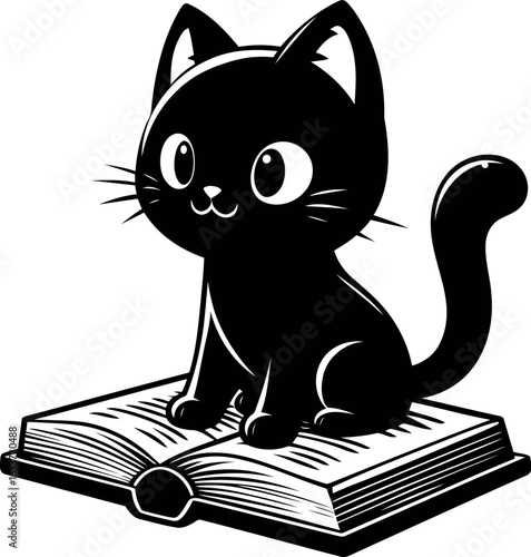 Charming Black Cat Reading a Book