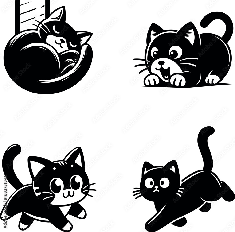 Obraz premium High Quality Cat Silhouette Pack Including Many Poses