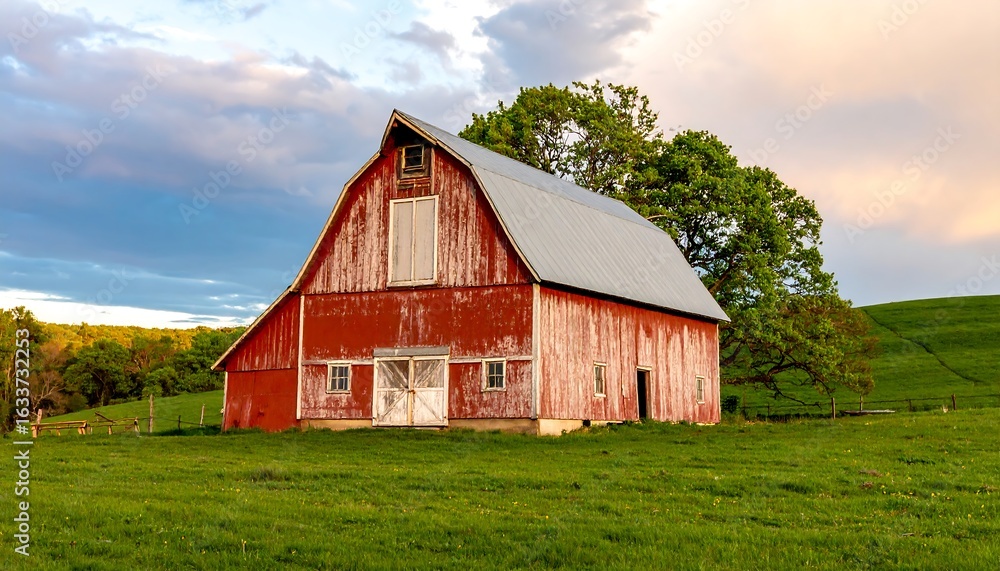 Fototapeta premium Red barn at golden hour
