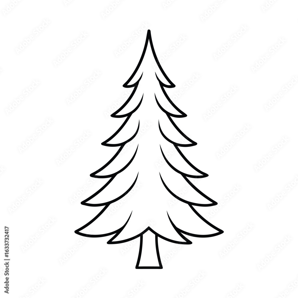 Obraz premium Clean line art vector illustration of a stylized pine tree with minimalist outline design