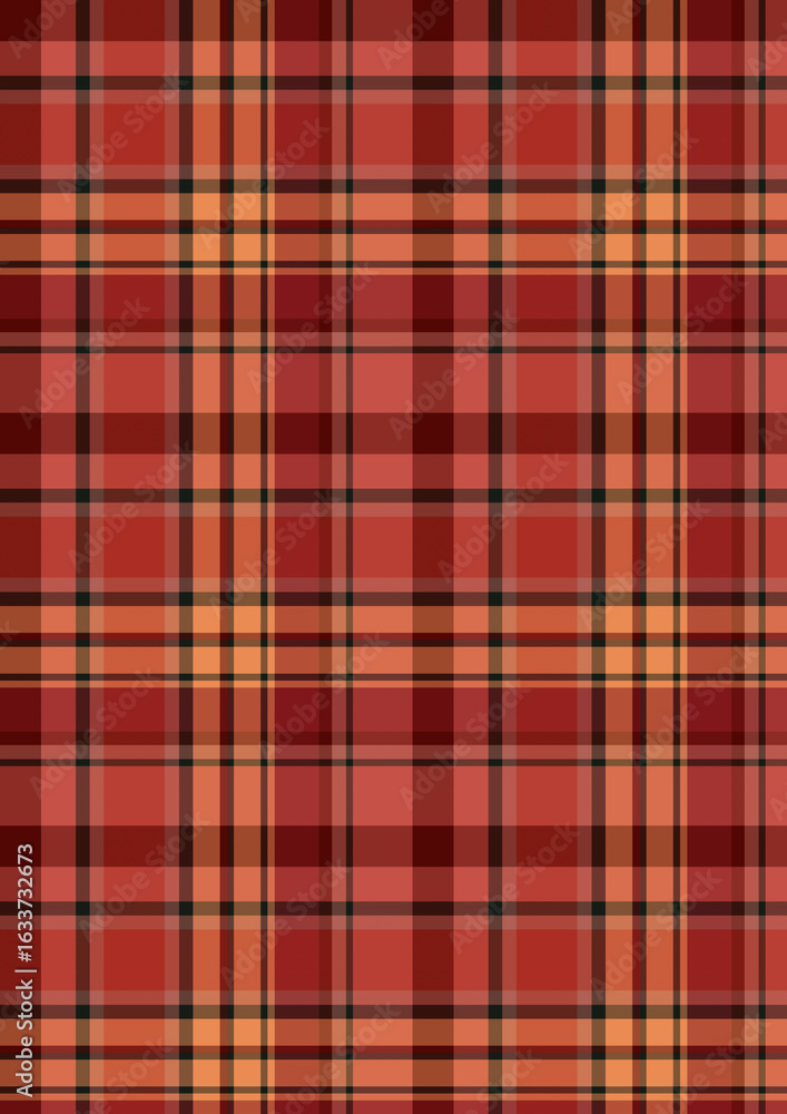 Obraz premium Seamless red plaid pattern with checkered stripes and a red, yellow, and white tartan design