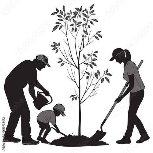 Family planting a tree together, symbolizing growth and environmental stewardship