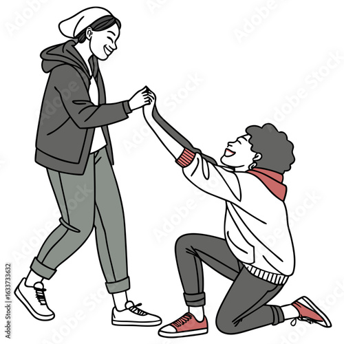 Illustration of a couple interacting with each other isolated on white background