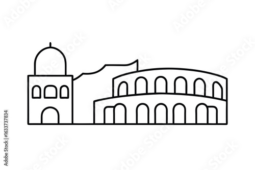 Minimalist outline of the rome skyline featuring the iconic colosseum in a clean vector design