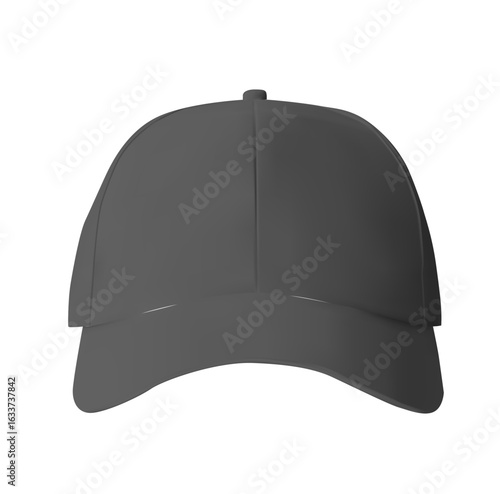 Realistic black baseball cap mockup, front view. Blank template isolated on white background. Ideal for sport, fashion, uniform, or custom apparel design.