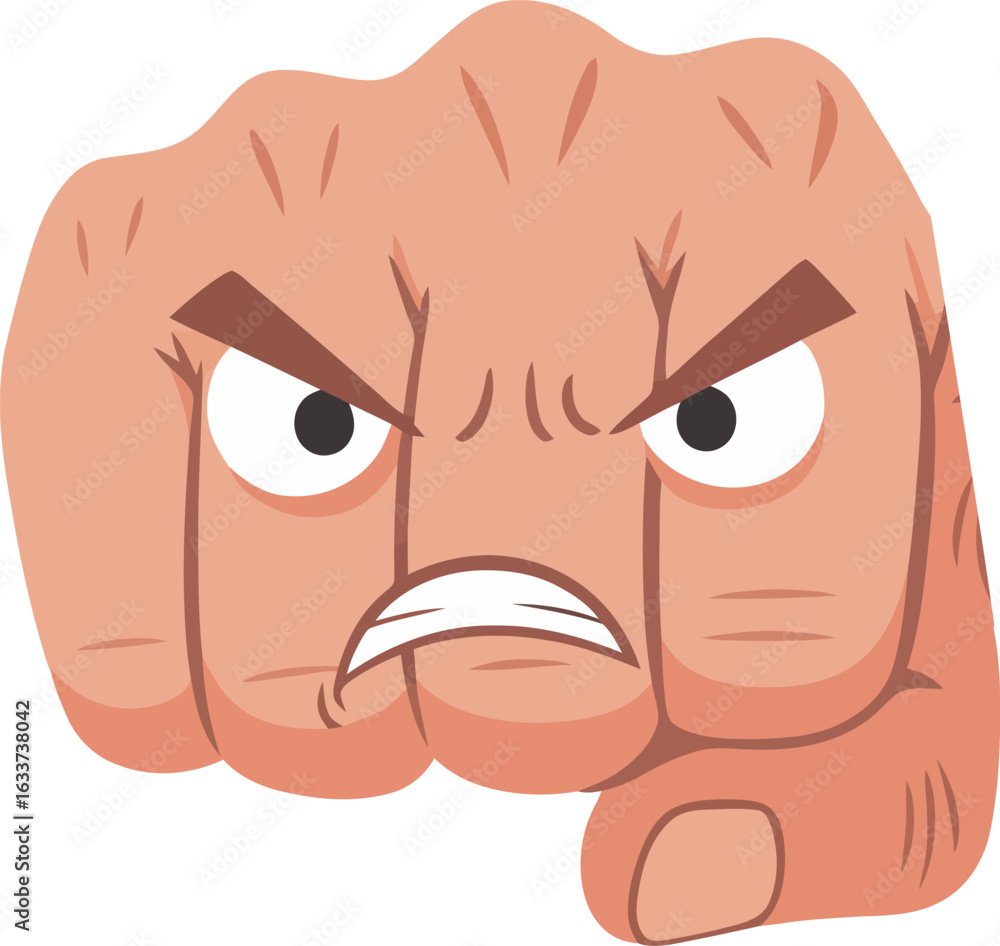 Obraz premium Angry cartoon fist character with a furious facial expression and clenched fingers.