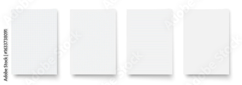 Vector set of blank squared lined and dotted paper sheets isolated on white background perfect for school notes office documents planners and sketching templates.