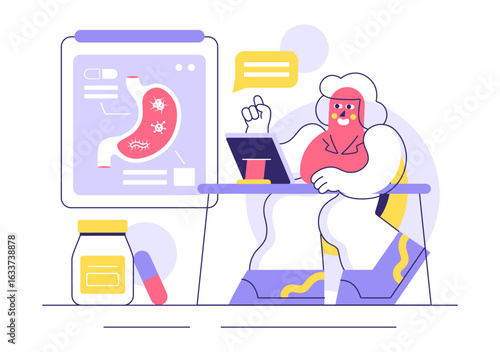 Stomach Health Gastroenterology Vector Illustration Featuring Abdominal Pain and Medical Research for Healthcare in a Flat Style Cartoon Background