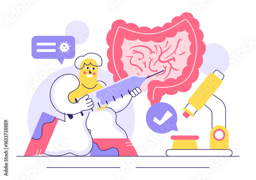 Stomach Health Gastroenterology Vector Illustration Featuring Abdominal Pain and Medical Research for Healthcare in a Flat Style Cartoon Background