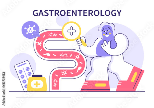 Stomach Health Gastroenterology Vector Illustration Featuring Abdominal Pain and Medical Research for Healthcare in a Flat Style Cartoon Background