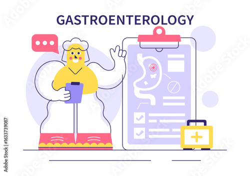 Stomach Health Gastroenterology Vector Illustration Featuring Abdominal Pain and Medical Research for Healthcare in a Flat Style Cartoon Background