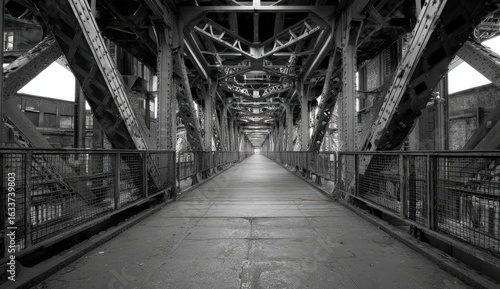 Empty metal bridge walkway