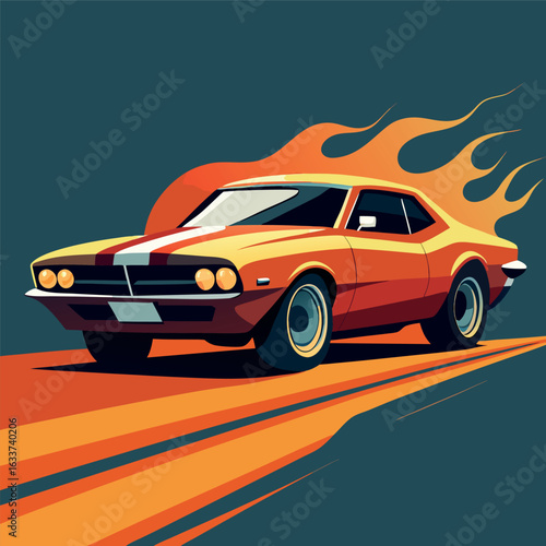 Classic Muscle Car Burning Rubber	
