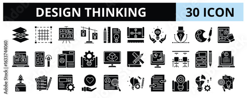 30 Design Thinking Glyph Icons Vector - Layer, Grid, Vector, Project, Layout, Idea Design