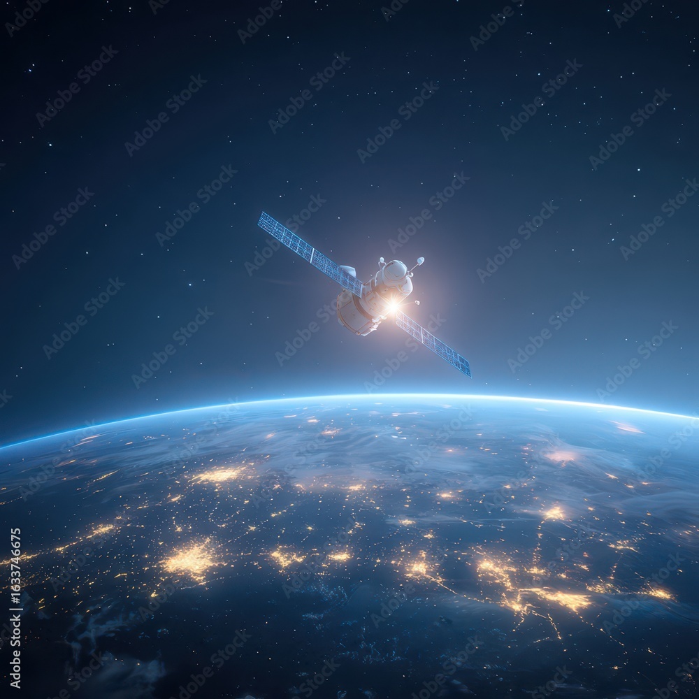 Obraz premium Satellite above illuminated Earth