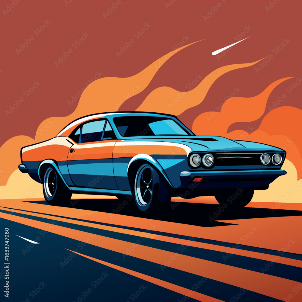 Naklejka premium Classic Muscle Car Burning Rubber 